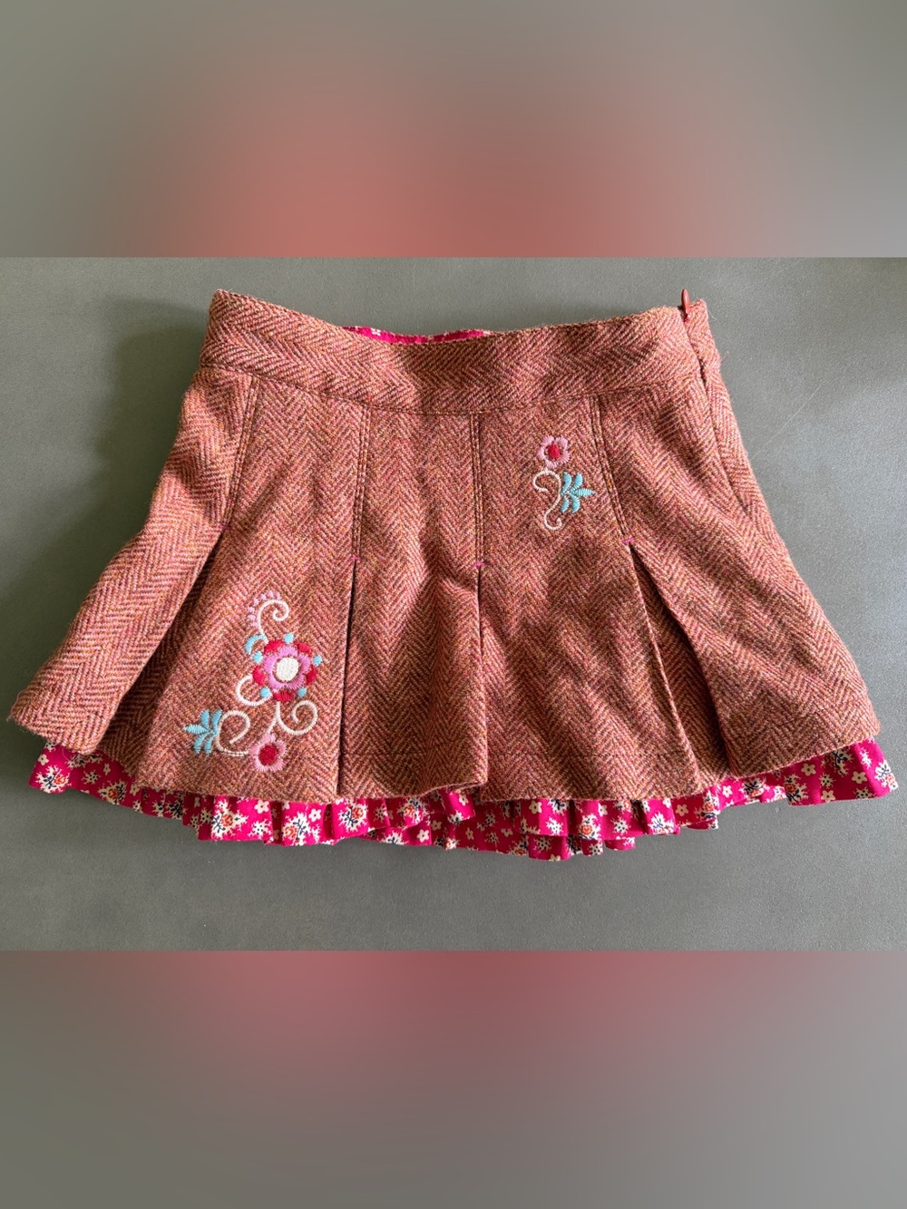 NWT Oilily Girls Embroidered Wool Tweed Skirt Sz 98 3 - 4 Years Lined